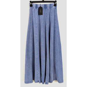 New Aleeza Paris sz XS Maxi Skirt denim faded blue knit pull on stretchy 2902